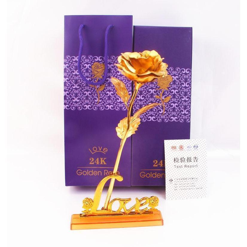 Hoa Hồng Mạ Vàng 24K Chữ Love Có Hộp Đựng Sang Trọng