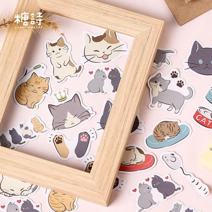 Bộ 45 sticker dán trang trí hình mèo dễ thương