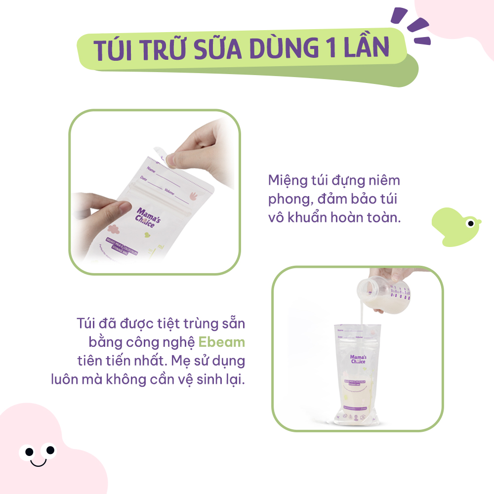 Túi Trữ Sữa Và Bảo Quản Sữa Mẹ Mama’s Choice, Bịch Đựng Sữa Mẹ, Có Khóa Zip Tiện Lợi An Toàn, Lẻ 10 Túi