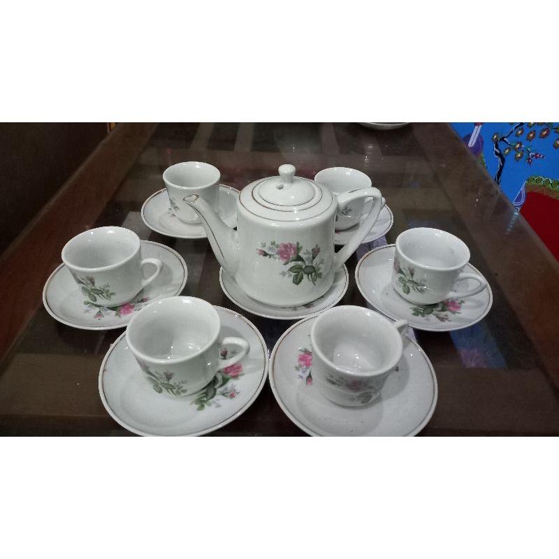 Combo 6 chén sứ hoa hồng có quai Hải Dương xưa