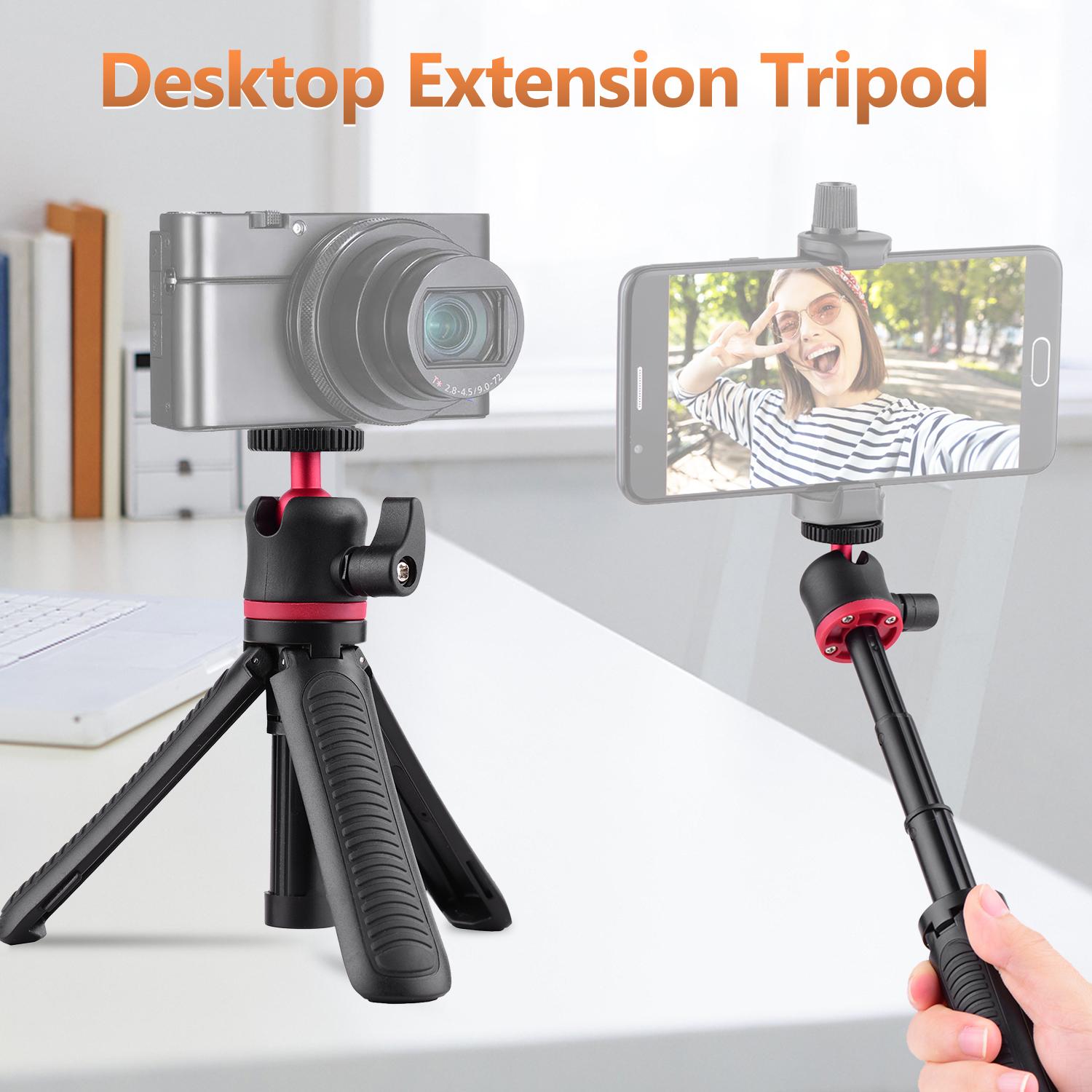 Mini Extendable Desktop Tripod Stand Handheld Selfie Bracket with Flexible Ballhead 1/4 Inch Screw Mount for Travel