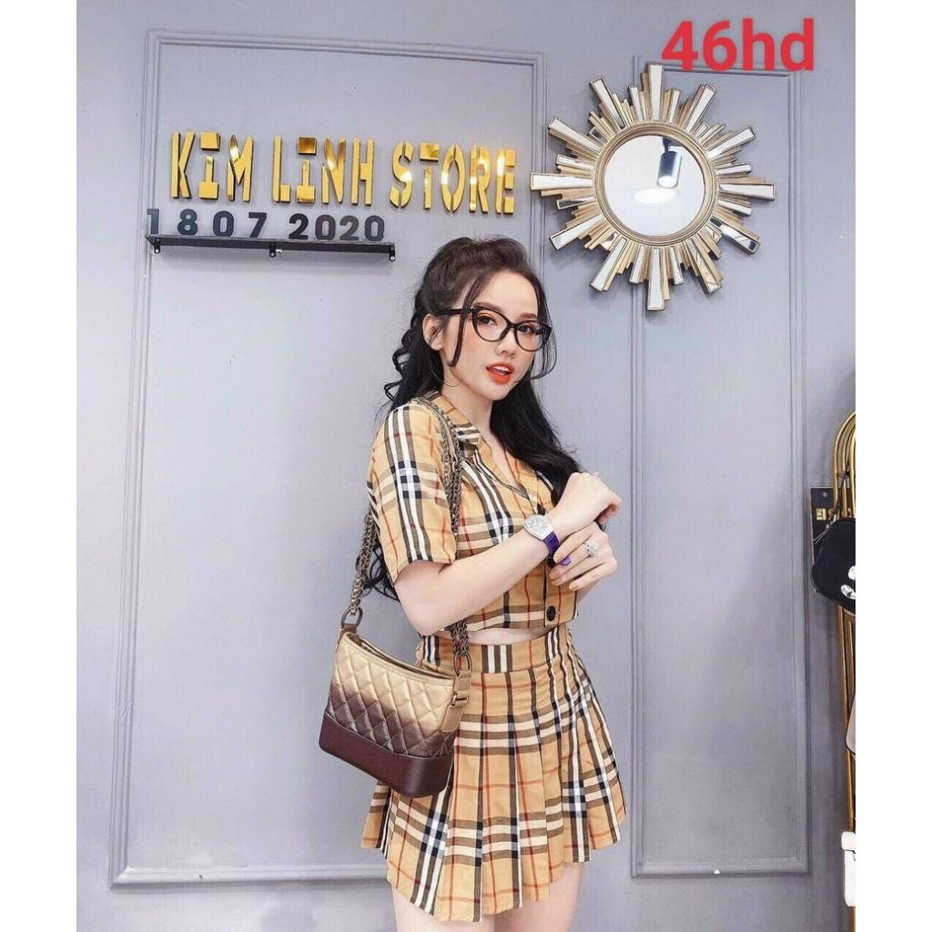 Set áo và chân váy ̂ Set chân váy có lót trong kèm áo tay lỡ cổ vest cài nút dễ thương