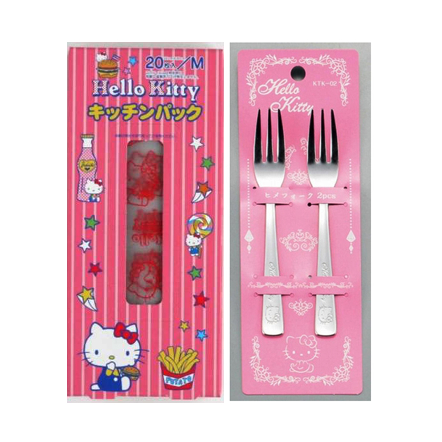 Combo Set 20 túi ny lông đựng thực phẩm hình Hello Kitty + Set 2 dĩa inox hình Hello Kitty - Nội địa Nhật Bản