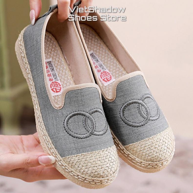 Slip on giày lười vải nữ chất liệu vải bố mũi và viền bo cói siêu đẹp và cá tính - Mã SP C01