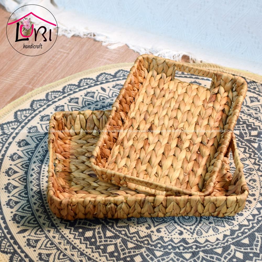 Lubihandicraft - Khay đựng đồ đan lục bình chữ nhật - mộc mạc, thanh lịch