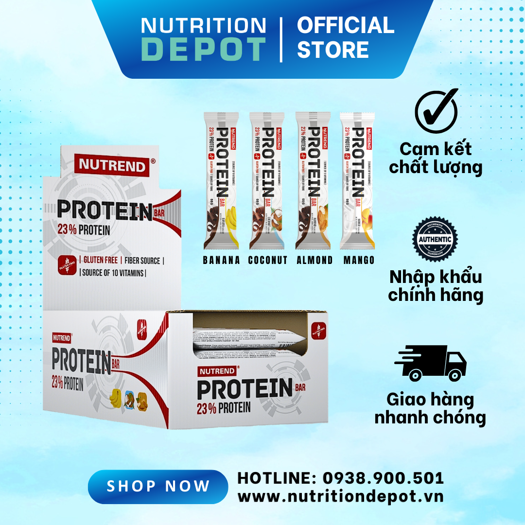 Thanh dinh dưỡng Protein Bar Nutrend bổ sung protein (Hộp 24 thanh x 55g) - Nutrition Depot Vietnam