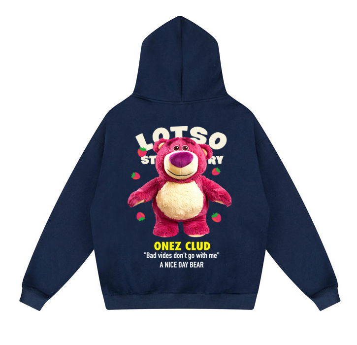 Áo hoodie gấu dâu Lotso local brand form rộng OneZ màu hồng nỉ bông hàn quốc đẹp ,mềm mịn có mũ 2 lớp dày