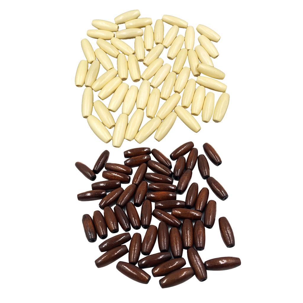 100 Pieces Mixed Art Wood Oval Loose Beads Wood Tube Bead Wooden Beads for DIY Jewelry Making Bracelet Charms Home Decoration Crafting Beads Dark brown and Beige