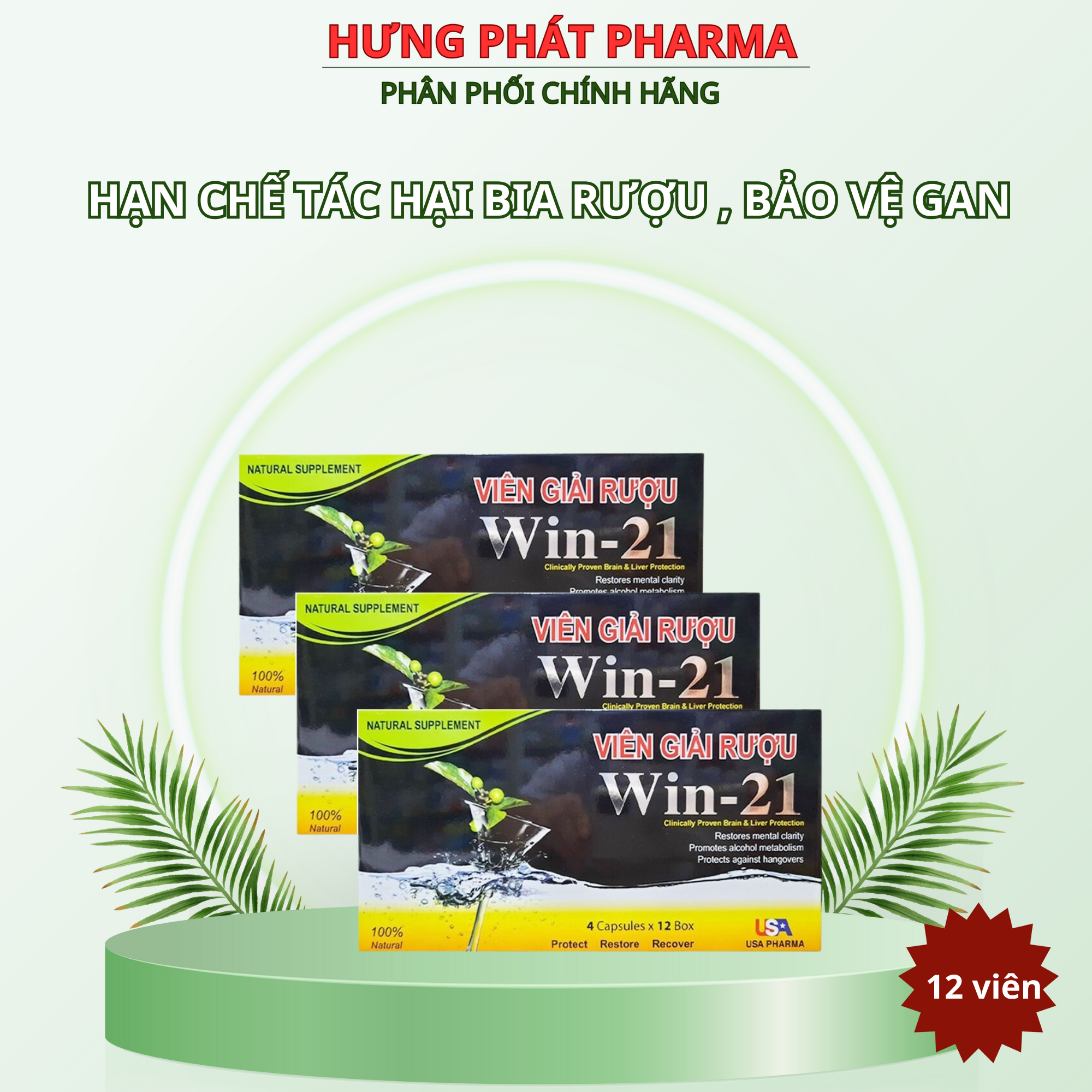COMBO 3 HỘP giải rượu Win 21 hạn chế tác hại rượu bia, bảo vệ tế bào gan – Hộp 4 viên