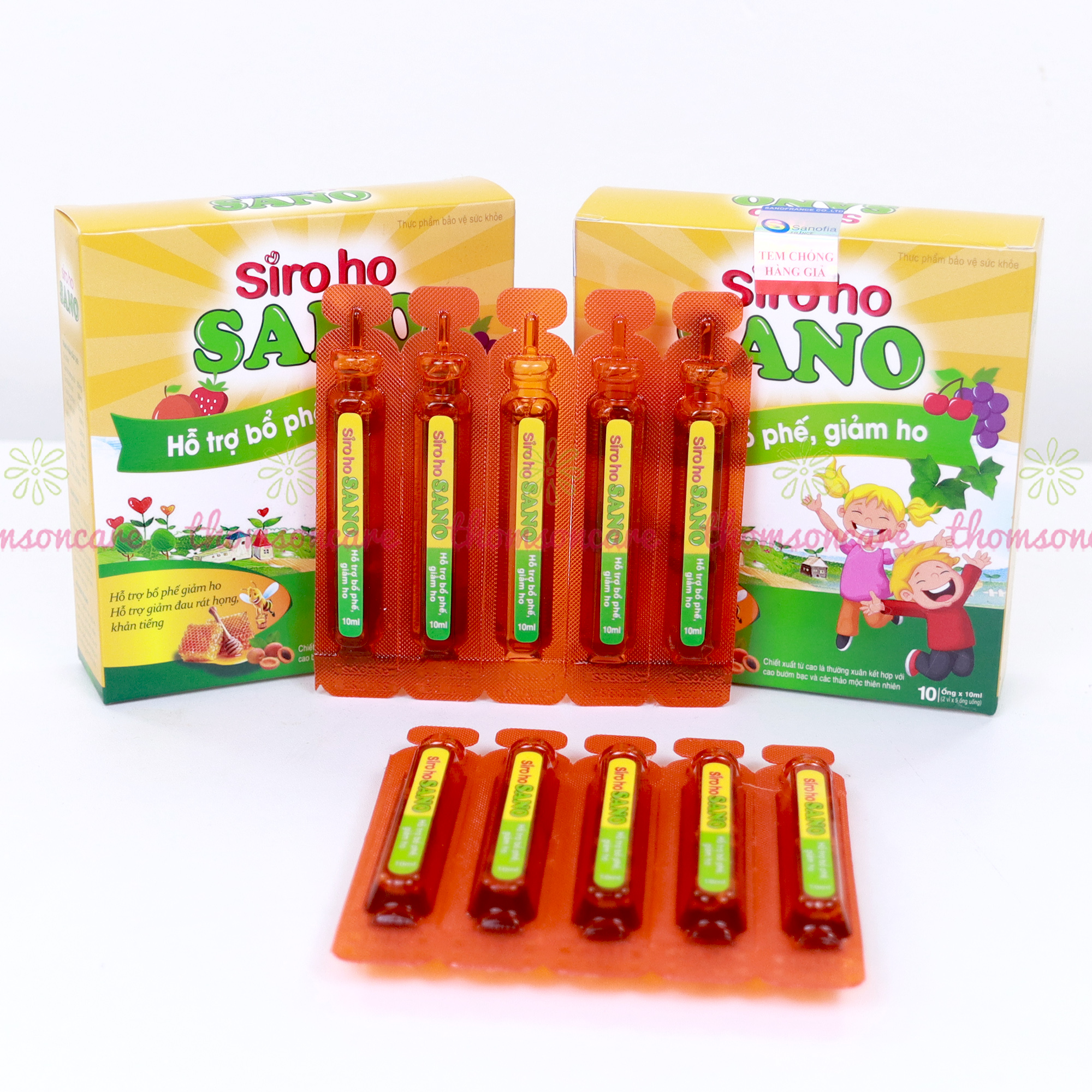 Siro bổ phế, siro ho Sano Sanofia - giúp bổ phế, giảm ho, rát họng, tiêu đờm từ thảo dược - Hộp 10 ống Thomsoncare
