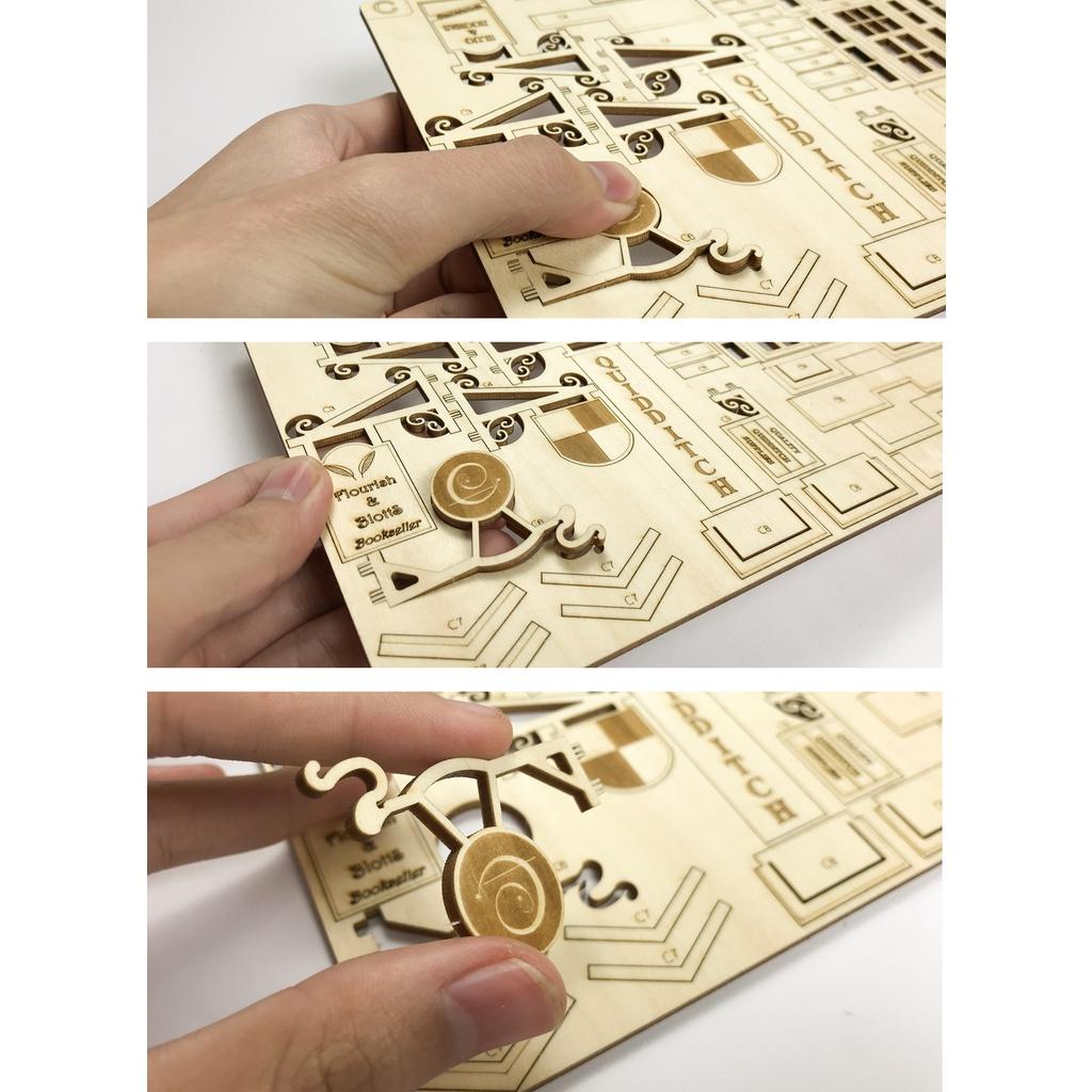 Harry Potter Mô hình Lắp ráp Hẻm Xéo Size bé - Hộp chặn sách gỗ thơm có đèn trang trí tủ sách/bàn làm việc