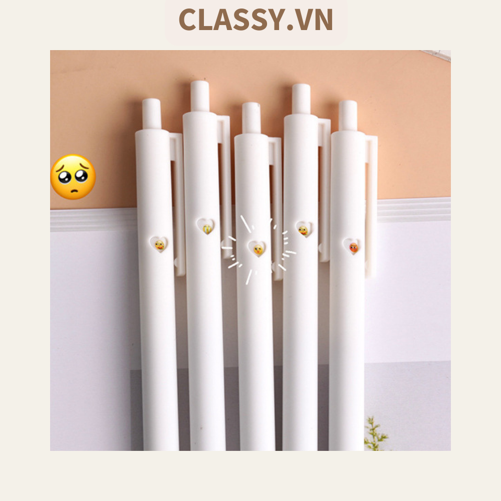 Combo 5 bút bi với 8 biểu cảm, màu trắng ngòi 0.5 cm PK489