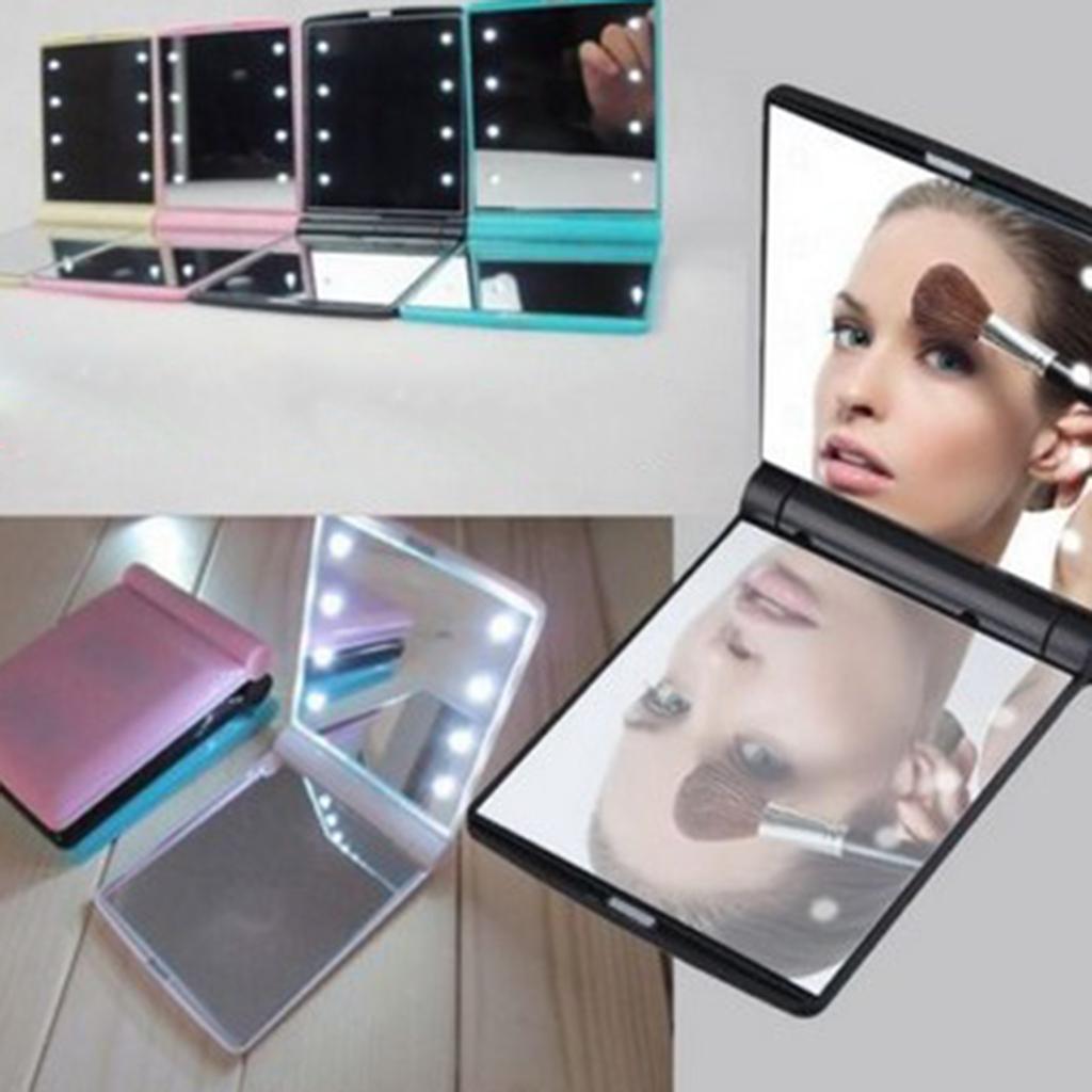 8 LED Lights Makeup Cosmetic Folding Portable Compact Pocket Mirror Pink