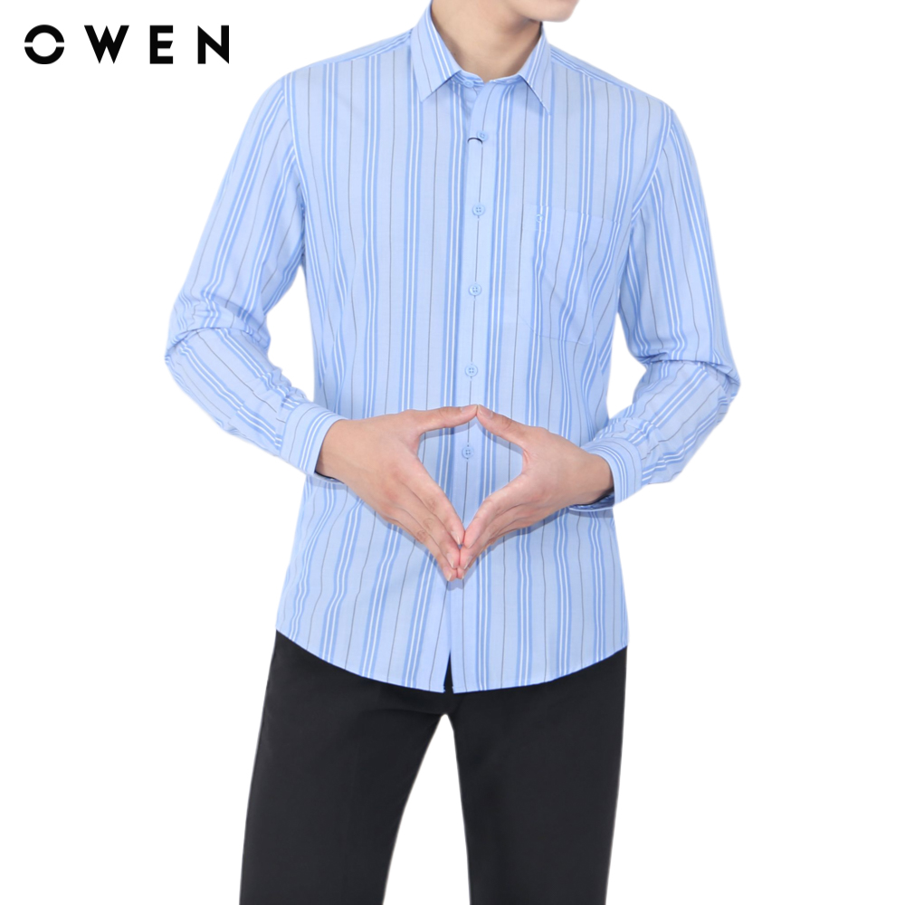 OWEN - Áo Sơ Mi nam Dài tay Regular Fit chất liệu Bamboo kẻ sọc nhuyễn Màu đậm - AR20698DT