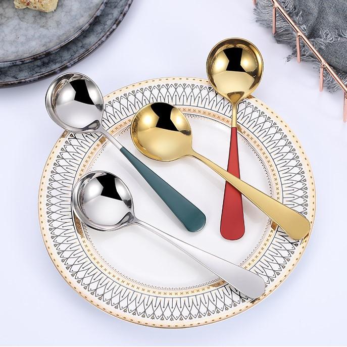 Thìa Inox Mạ Vàng Ăn Cơm Khuấy Cà Phê Cán Dài Nhiều Màu Sang Trọng