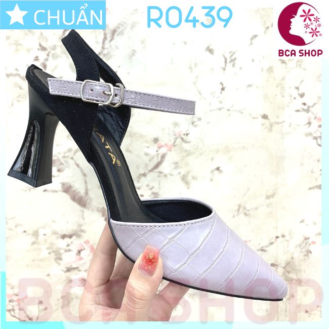 Giày cao gót nữ 5p RO439 ROSATA tại BCASHOP da tạo vân lớn rất thời thượng và sành điệu, gót trụ cách điệu - màu trắng ánh tím