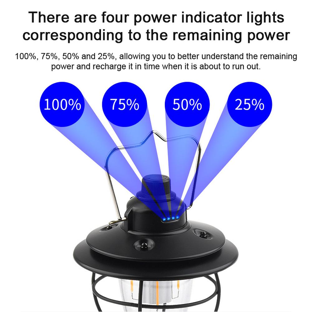 USB Charging Light Retro Camp Lantern Outdoor Camping Hiking Tent Night Light Lamp Stepless Dimming 3 Light Modes
