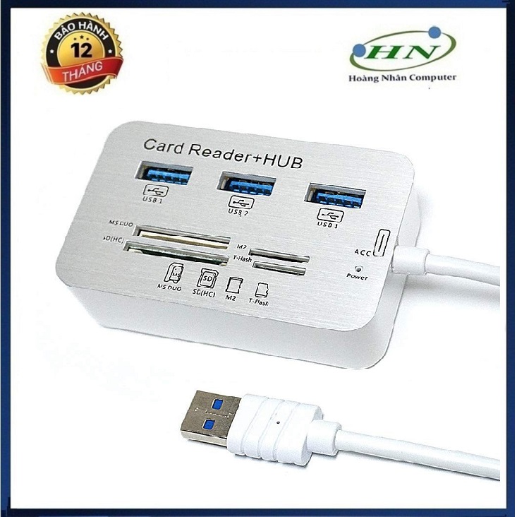 Bộ Chia USB 3 Cổng 3.0 + Đầu Đọc Thẻ Nhớ Đa Năng - HUB USB 3.0/3.1 + Card Reader 5/10 Gbps - HN