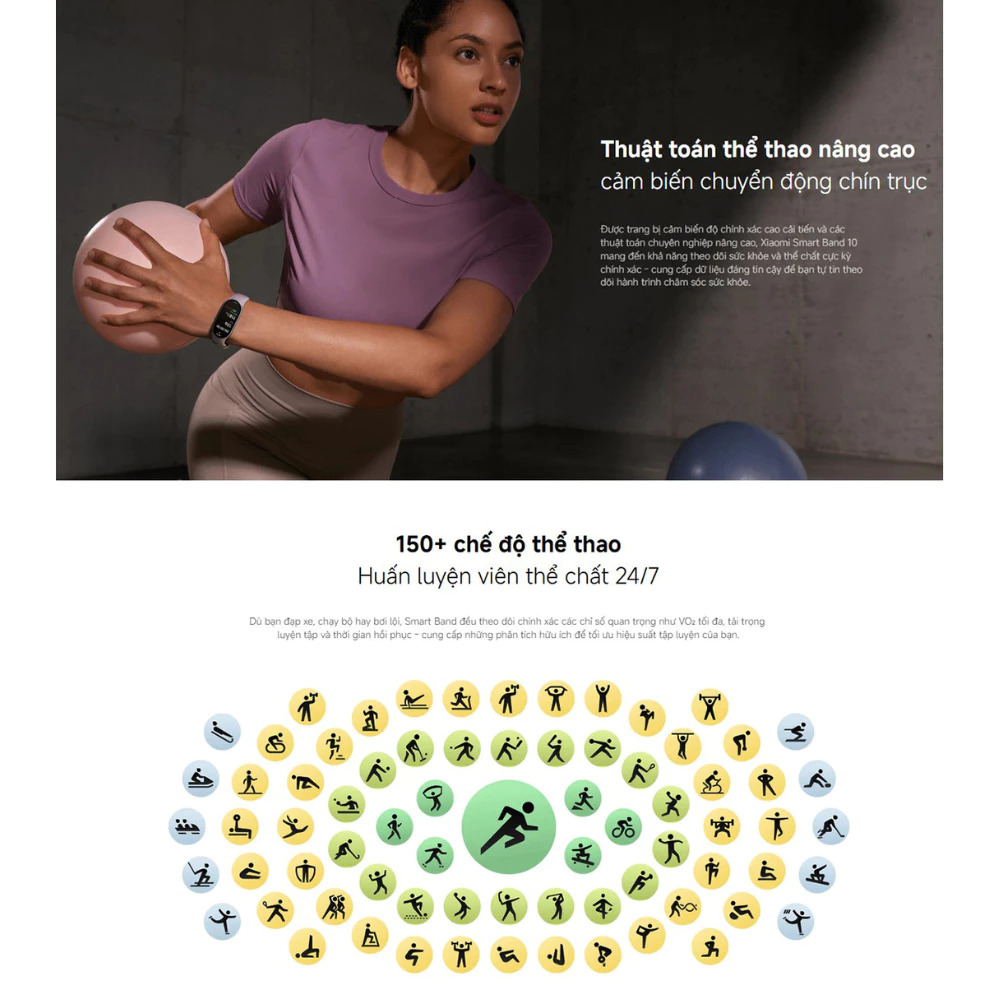 Vòng đeo tay thông minh Xiaomi Mi Band 10 - Màn hình Amoled 1.72" - Bluetooth 5.4 - Kháng nước 5ATM - Hàng chính hãng
