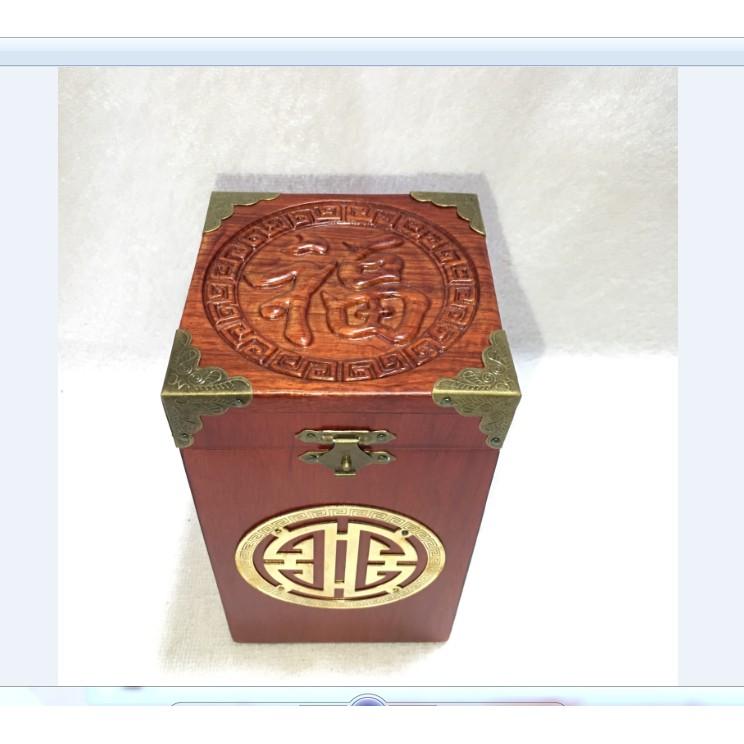 HỘP ĐỰNG CHÈ VUÔNG GỖ HƯƠNG VÂN CHỮ THỌ TÀU - LOẠI CAO 18CM