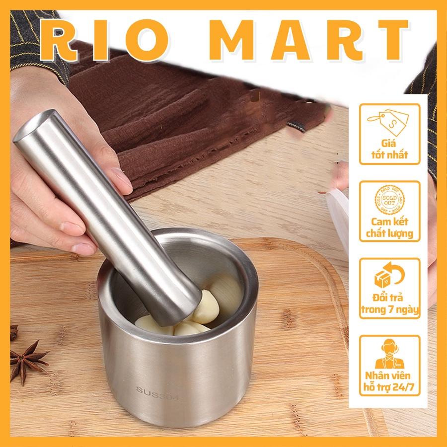 Cối Chày Inox 304 Chính Hãng - Có Nắp Đậy, Hàng Đúc Liền Khối - Kháng Khuẩn, Khử Mùi, Dày Dặn, Chắc Chắn - R26 RIOMART
