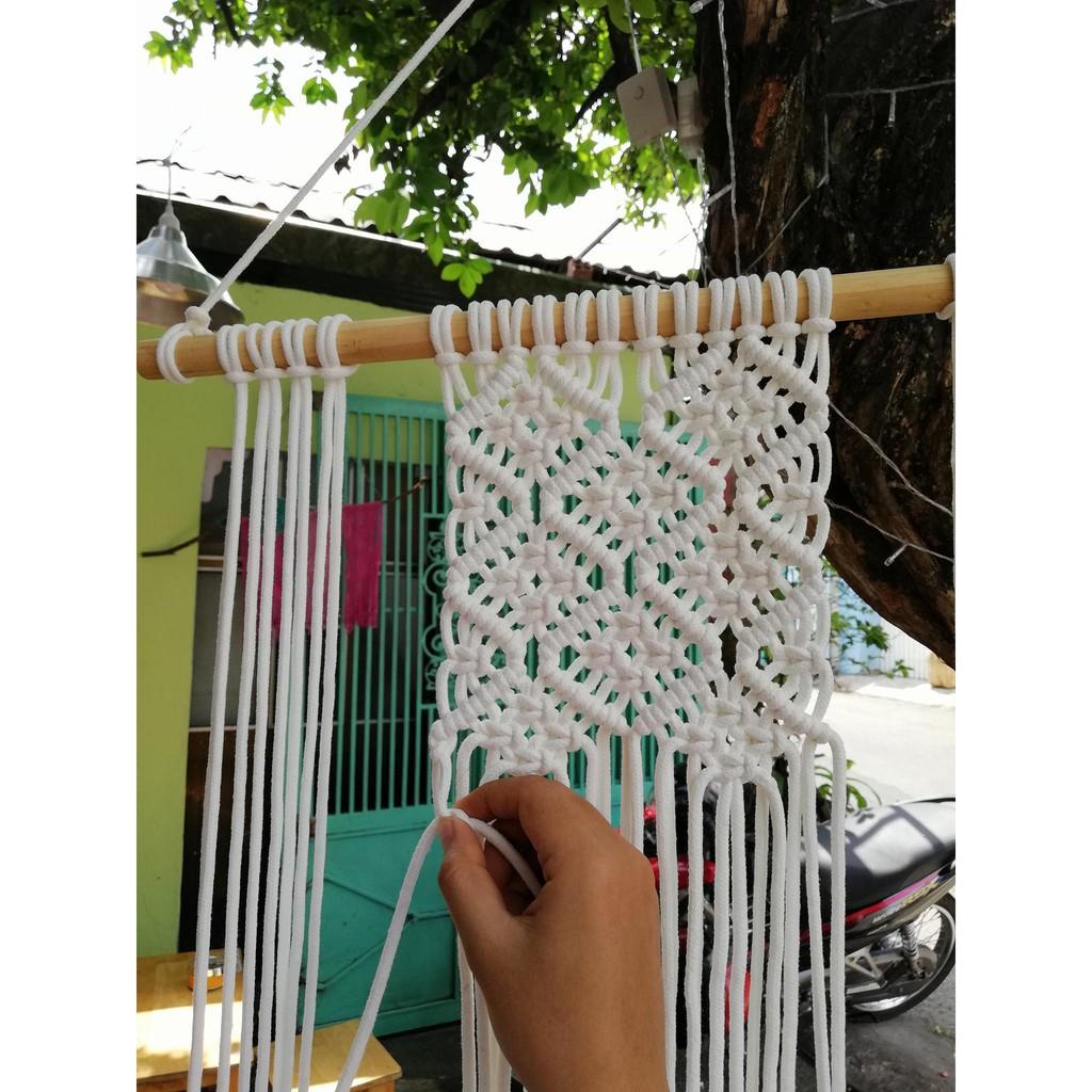 Combo phụ kiện làm Macrame: dây kem 3mm + dây trơn trắng 5mm + 1 cặp vòng gỗ