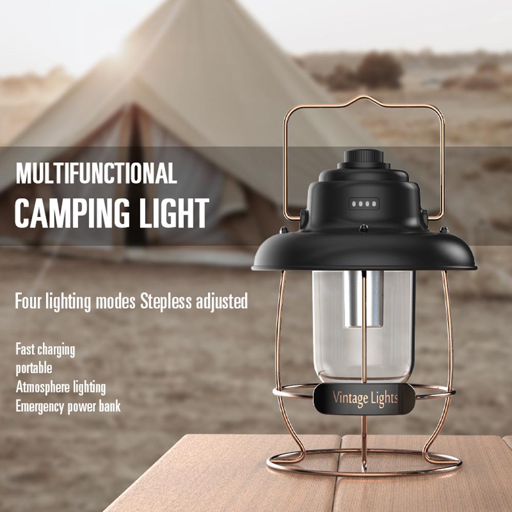 Outdoor Portable Stepless Dimming LED Camping Light USB Rechargeable Bright Lantern Emergency Lamp Street Stall Lighting