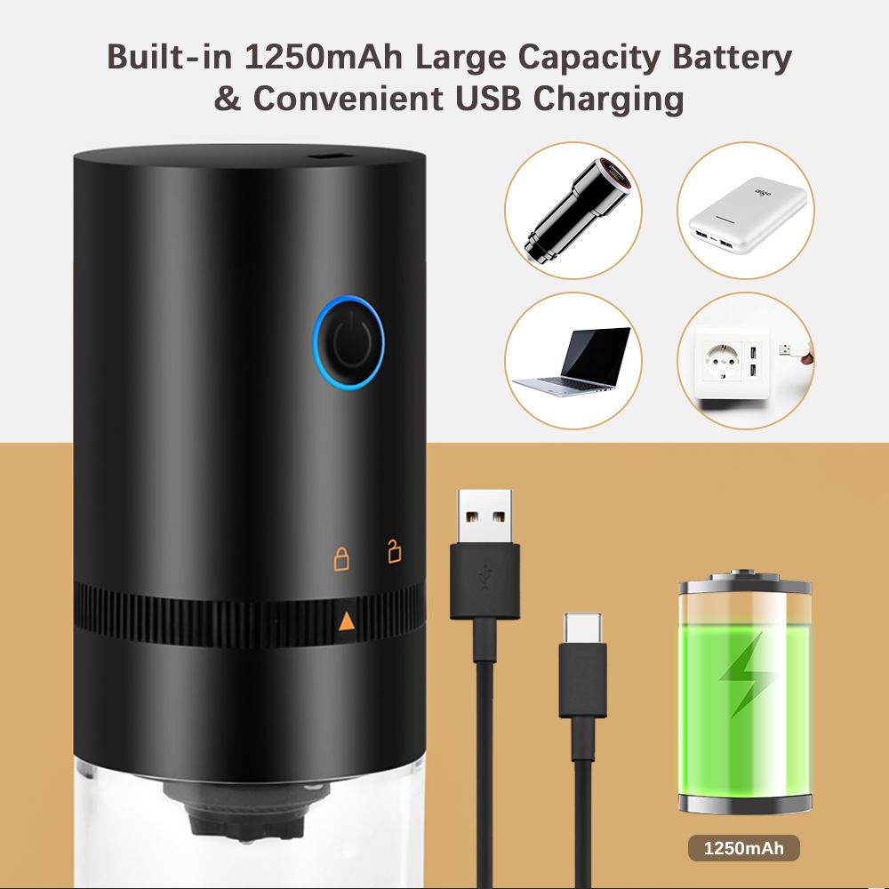 Máy xay cà phê Mini Electric BURR di động có thể điều chỉnh với buồng chứa tháo rời, xay mịn