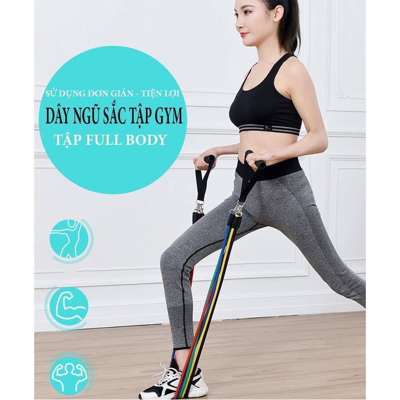 Dây ngũ sắc tập Gym Full body tại nhà 5 màu 5 mức kháng lực