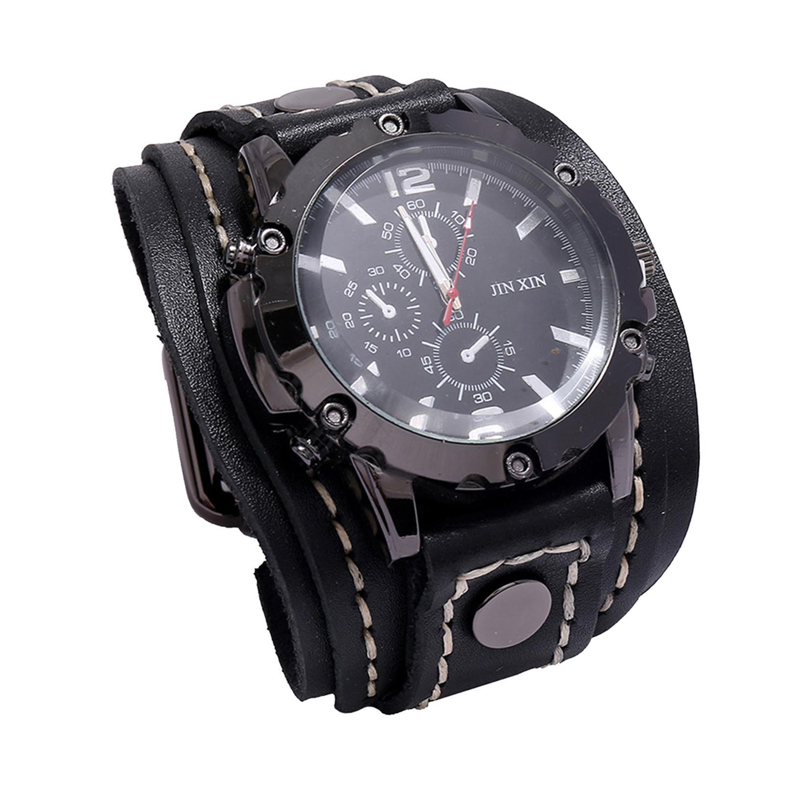 Yotijar Men Wrist Male Watch Bangles Comfortable Wide Leather Strap for
