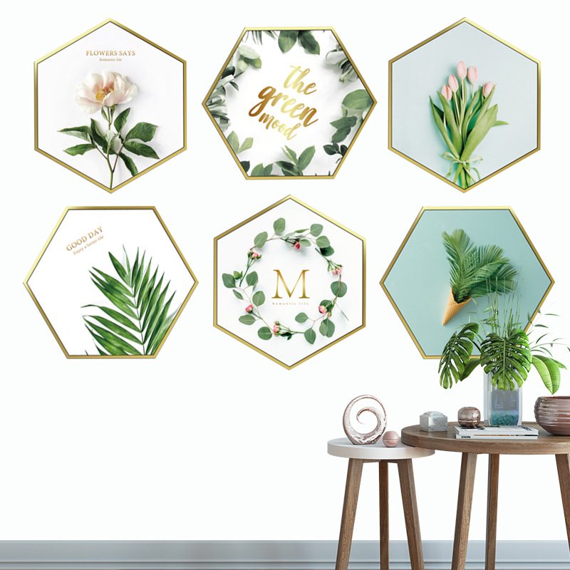 Decal trang trí tường sang trọng - decal 3D lục giác và chân tường