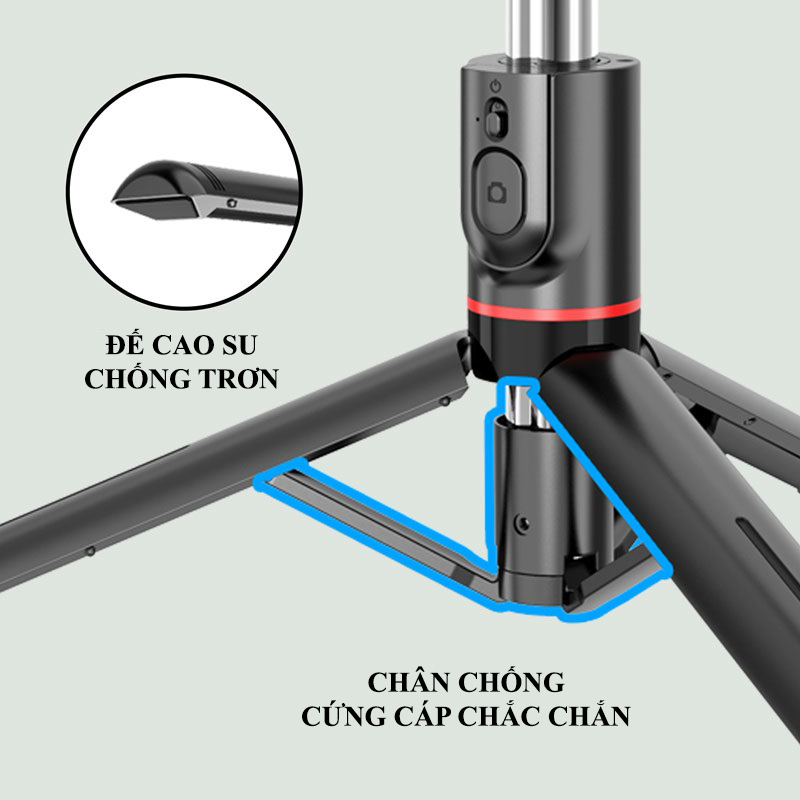 Gậy chụp ảnh selfie gấp gọn tích hợp tripod 3 chân có thể kéo dài đến 1160mm với 2 đèn led hỗ trợ ánh sáng và remote không dây