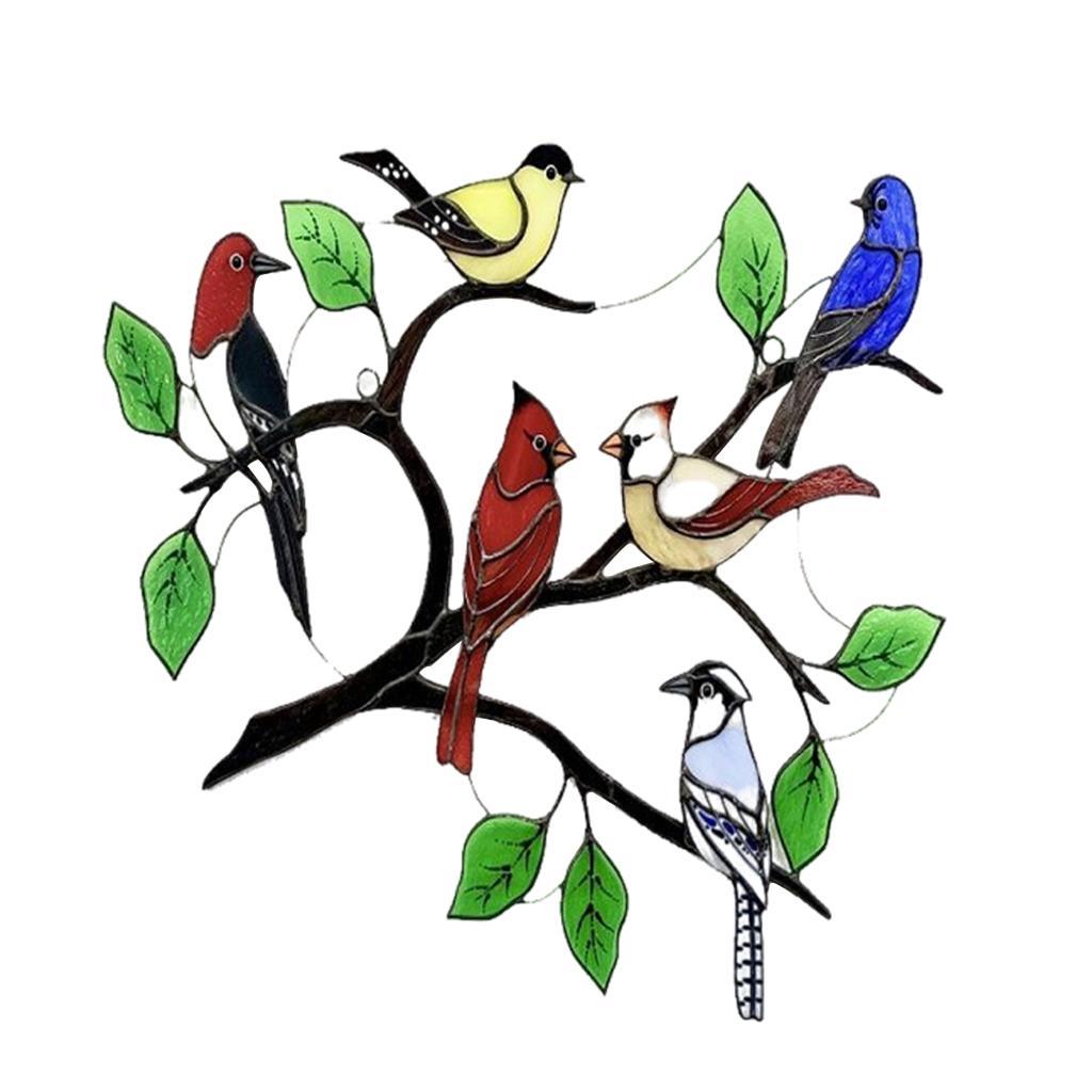 Stained Glass Effect Bird  Window Hanging Panel  for Home