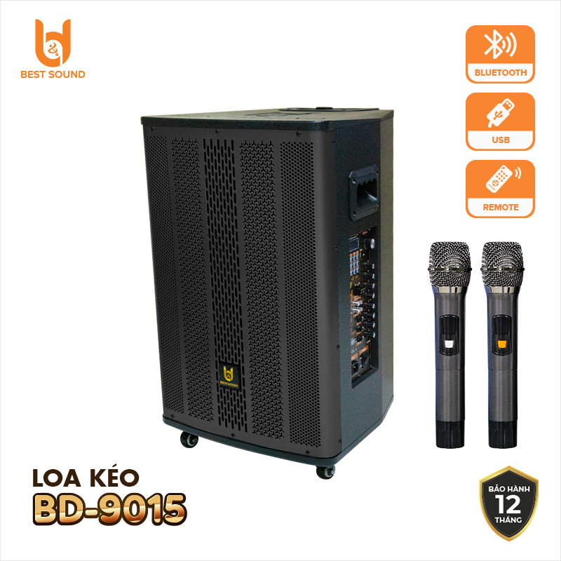 [ 2 MICRO KHÔNG DÂY UHF + REMOTE ] Loa Kéo Gỗ Bluetooth B&amp;D, Công Suất 100W, Bass 15 Inch - Hàng Chính Hãng