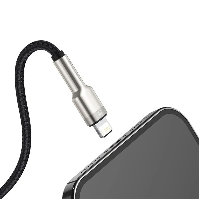 Cáp sạc nhanh 2.4A Baseus Cafule Metal dây tròn cao cấp dành cho iPhone dài 100CM ( 2 màu ) - Hàng chính hãng