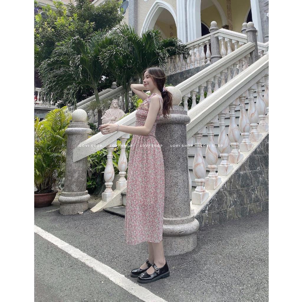 Váy đầm maxi voan hoa 2 dây hoa nhí thiết kế tiểu thư vintage Lovi