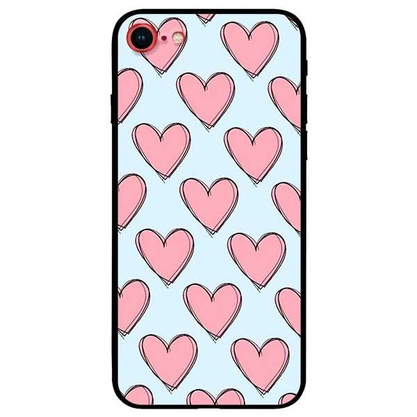 Ốp lưng dành cho iPhone 7 / iPhone 8 - iPhone Se 2020 - 7 Plus / 8 Plus mẫu Tim Hồng Nền Xanh