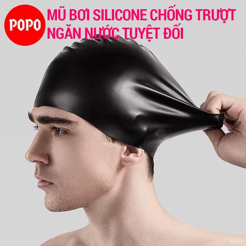 Mũ bơi người lớn silicone POPO CA31 cho nam, nữ trẻ em trên 6 tuổi ngăn nước