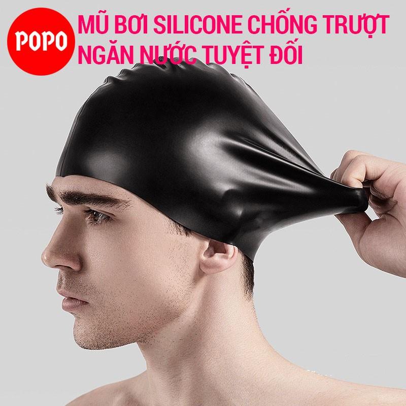 Mũ bơi silicone POPO nón bơi người lớn cho nam nữ, cho bé, trẻ em trên 6 tuổi chất liệu an toàn