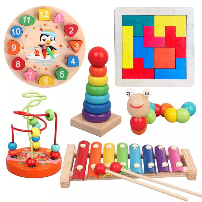 Combo 6 Món Đồ Chơi Giáo Dục Bằng Gỗ Phát Triển Trí Tuệ Cho Bé
