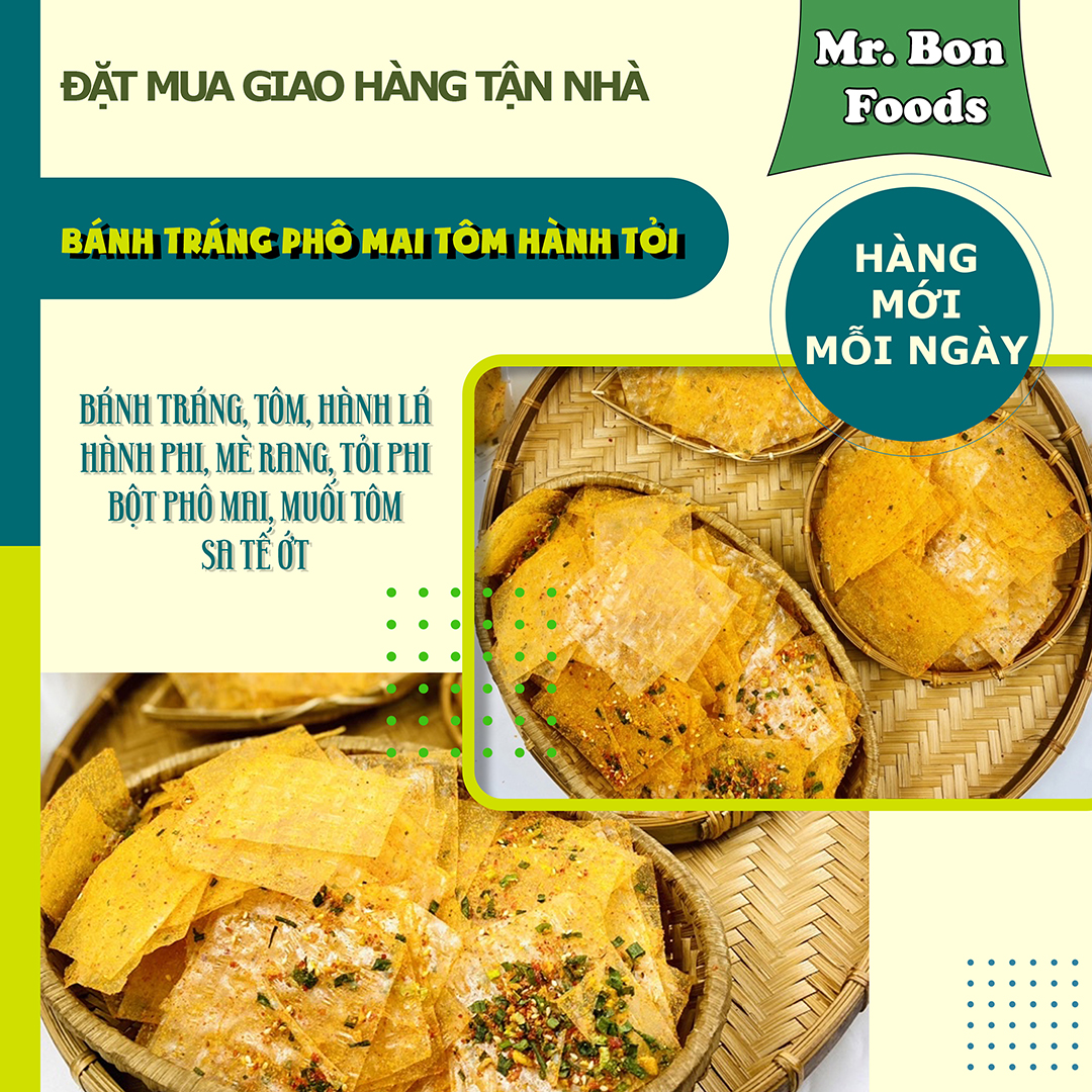 Bánh Tráng Phô Mai Tôm Hành Tỏi - Thêm Mè Rang, Vị Đậm Đà, Cay Nhẹ