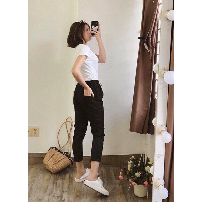 Quần baggy kaki thun nữ lưng thun Q040