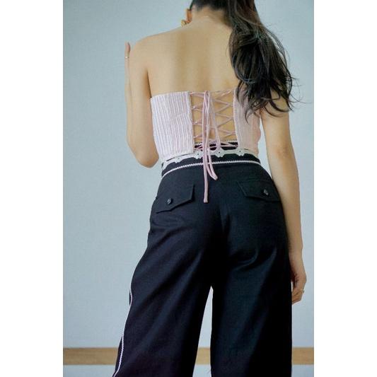 Quần tôn dáng Original lace-trimmed linen trouser chất liệu cao cấp linen