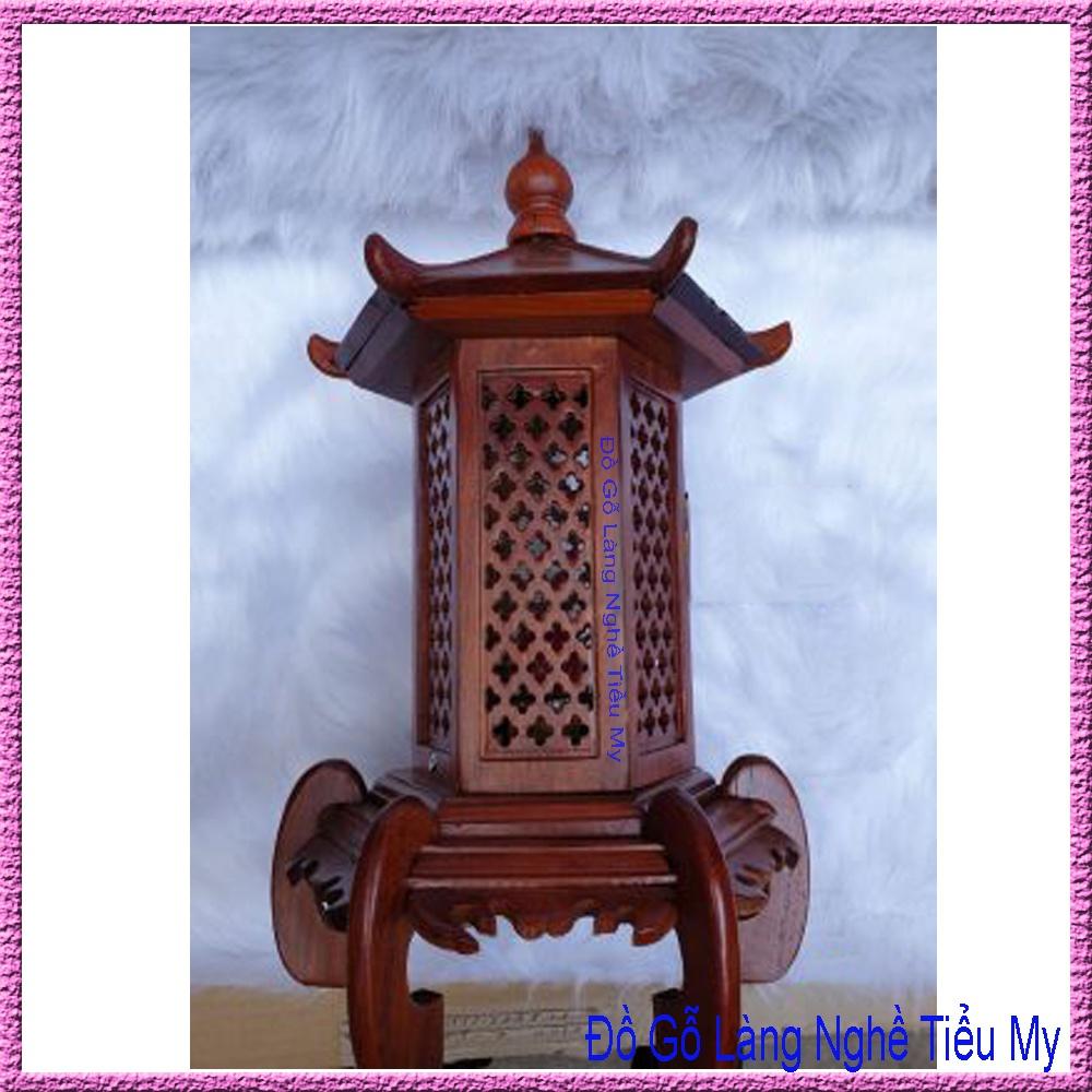 Cặp Đèn Thờ Gỗ Hương Kiểu Mái Chùa gỗ hương