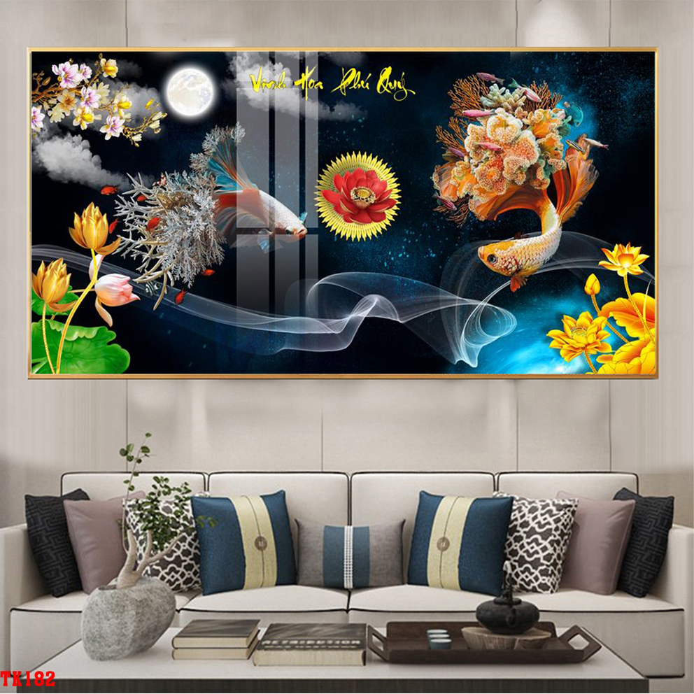 Tranh Canvas Đôi Cá Nghệ Thuật Phong Thủy - Tranh Treo Tường Giá Rẻ