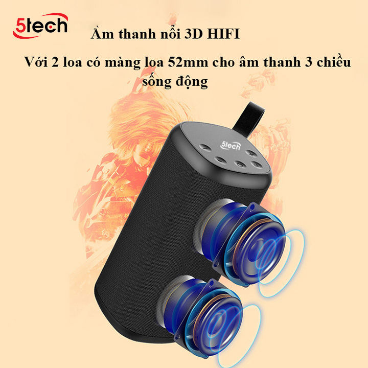 Loa bluetooth 5Tech BS2 hàng chính hãng nghe nhạc không dây bluetooth 5.0 hỗ trợ trả lời/ từ chối cuộc gọi/ tự động gọi lại tương thích hầu hết các thiết bị thông minh