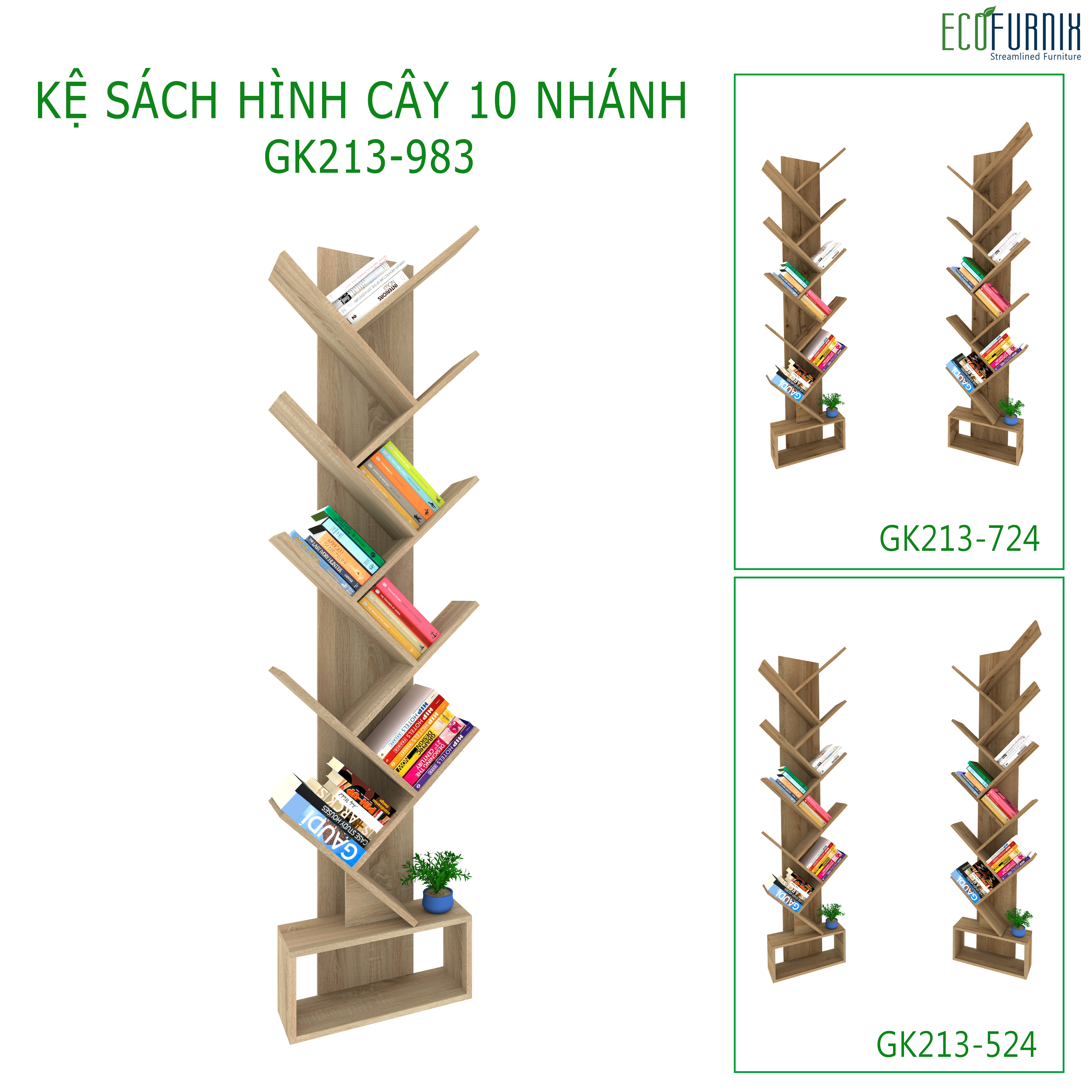 Kệ Sách Hình Cây 9 Tầng ECOFURNIX GK213 (Hàng Cty)