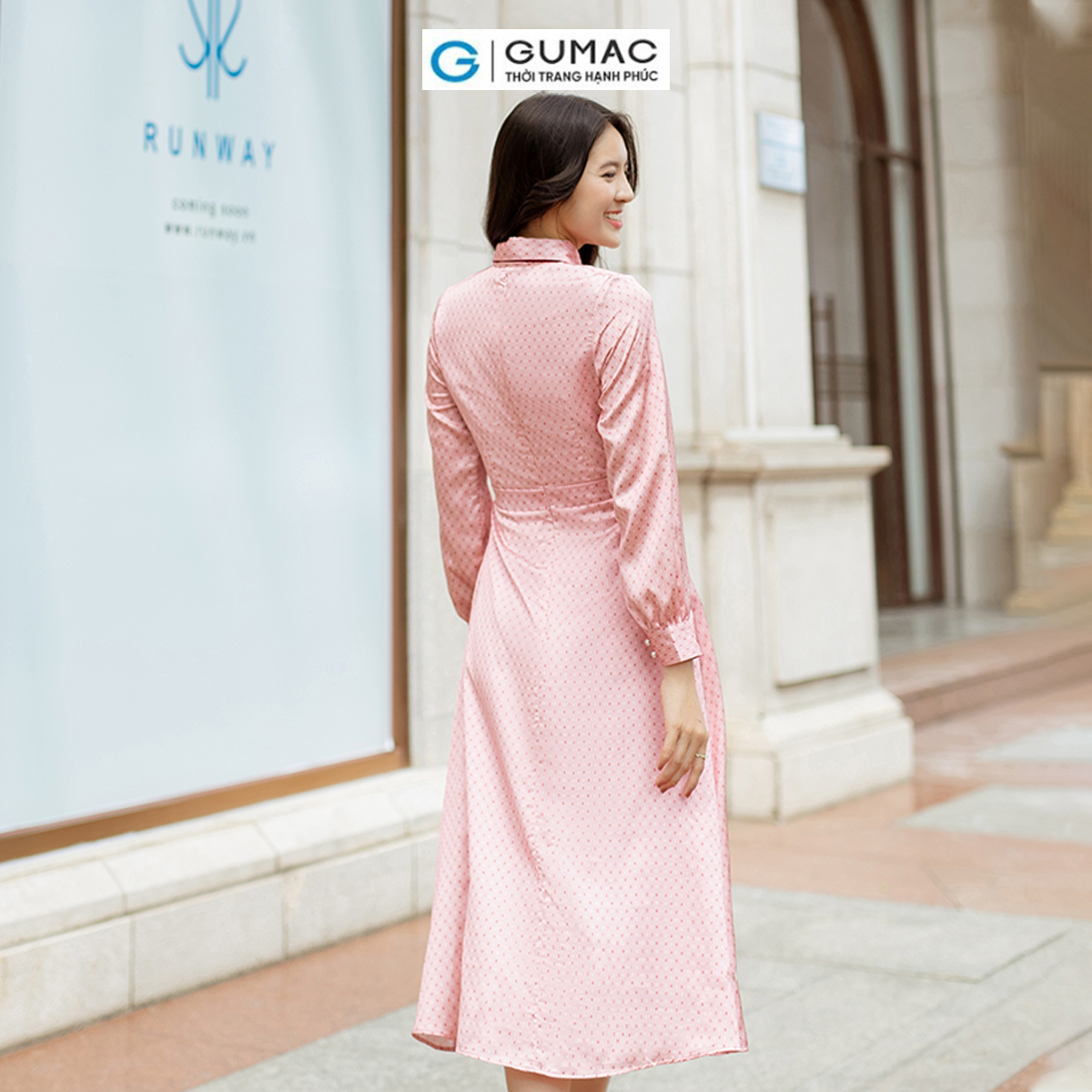 Đầm A phối dây nơ nữ tính thời thượng thời trang GUMAC DD06041