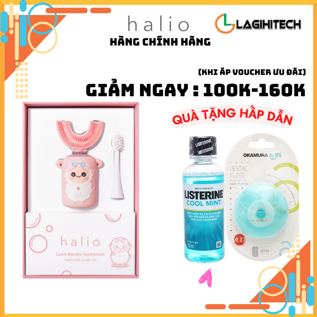 Combo Bàn Chải Điện + 1 Đầu Bàn Chải Cho Bé Halio Smart Sonic U-Shaped Toothbrush
