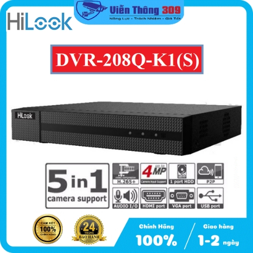 Đầu ghi hình TVI-IP 8 kênh HILOOK DVR-208Q-K1 - Hàng chính hãng